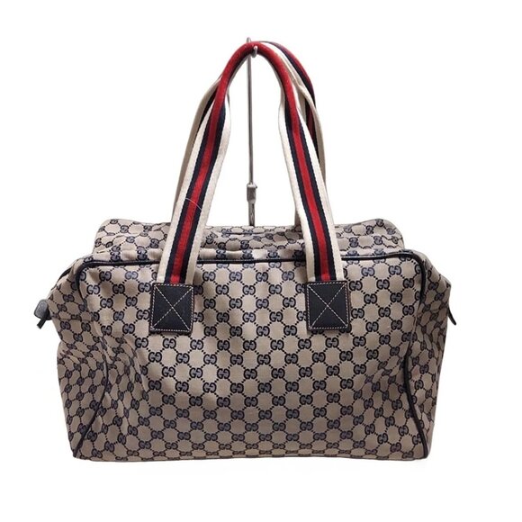 GUCCI GG Beige Dark Navy Multi Jacquard Leather - Boston Bag 512-071925 - Picture 2 of 9